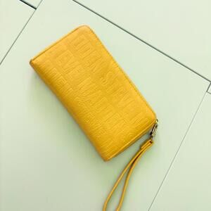 Steve Madden Yellow Embossed Logo Zip-Around Wallet Wristlet Bag Strap